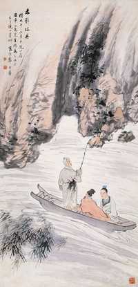 倪田 1918年作 赤壁泛舟 立轴